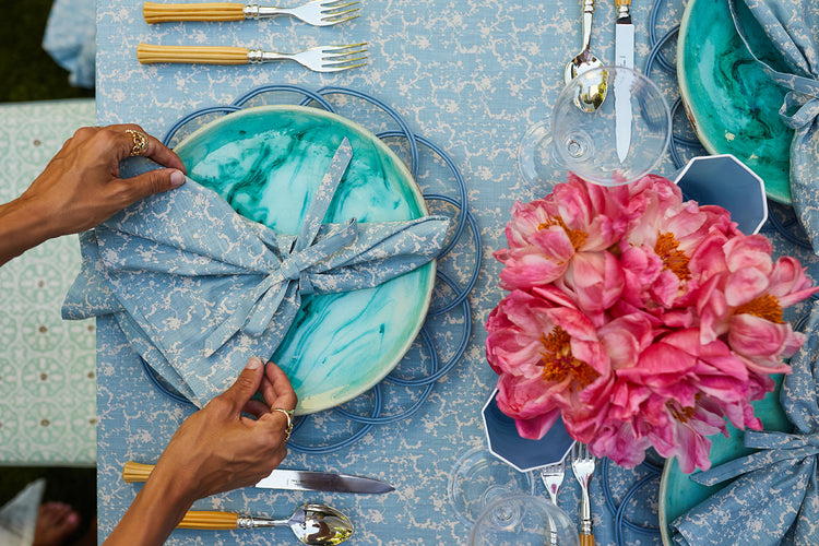 Set-of-Four Blue Liesel Napkins with Ties