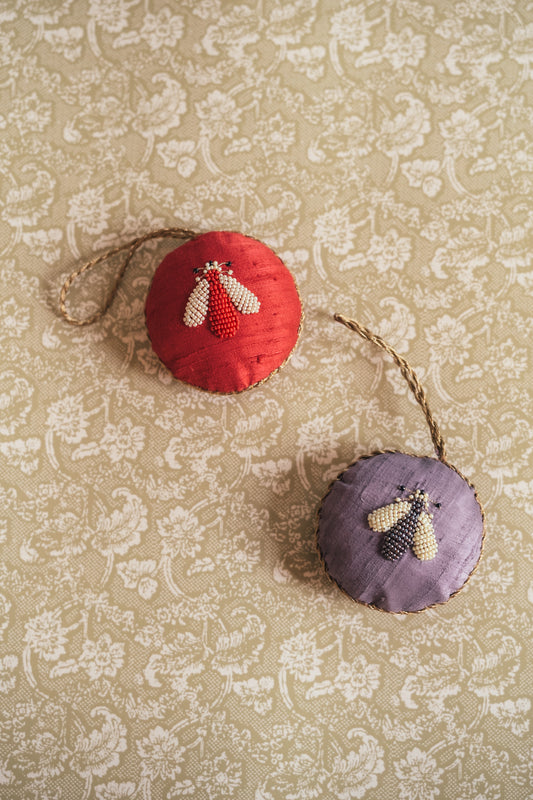 Juliet Beaded Bee Ornament Set in Violet and Holly (2pc)