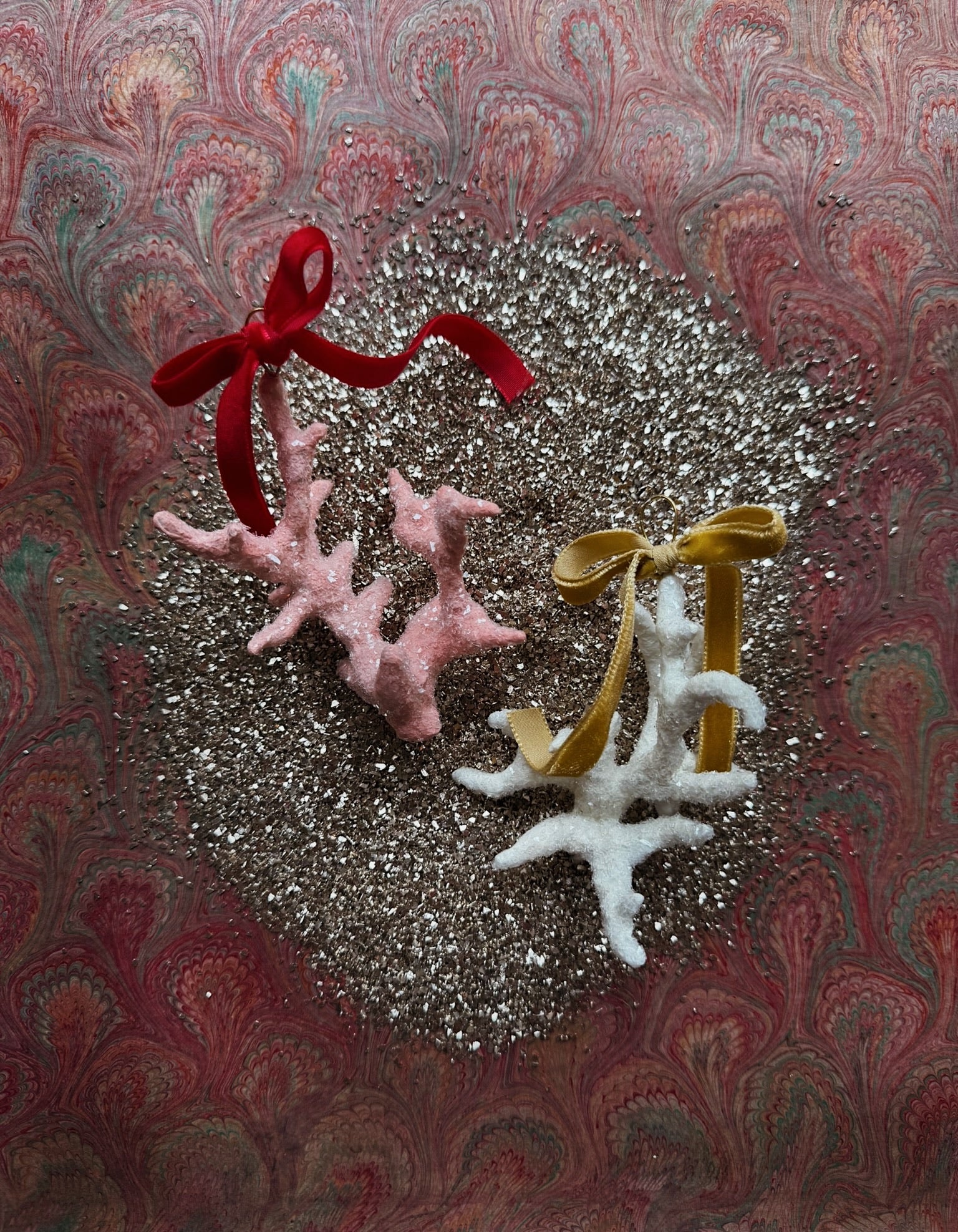 Coral Gilded Shell Ornament in Vibrant